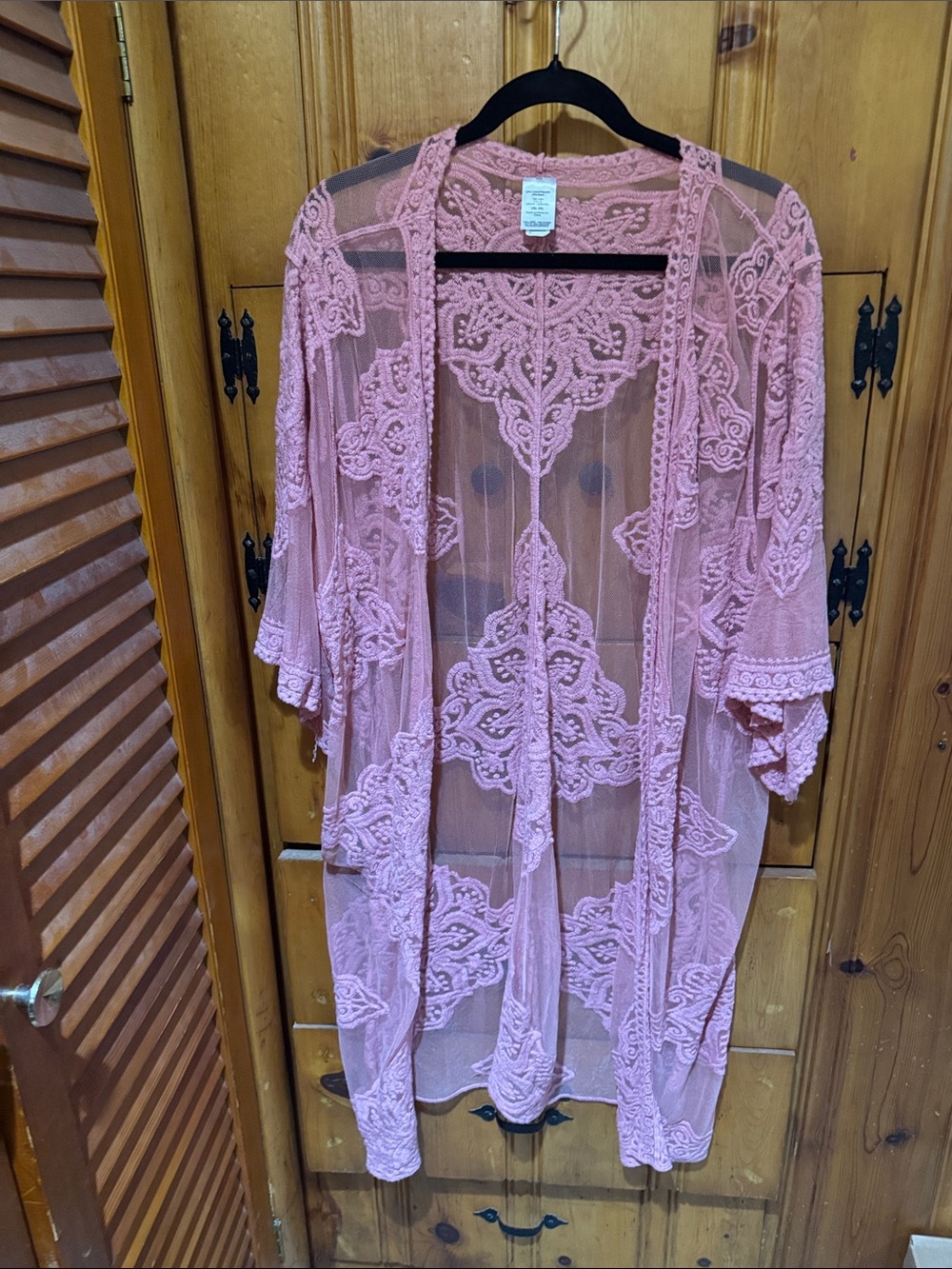 Sheer Pink Lace Kimono Cover-Up
